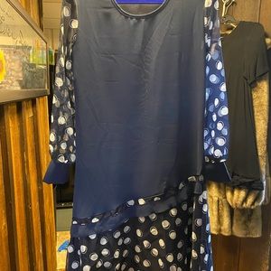 NEW! Dark Blue DRESS w white polka dots